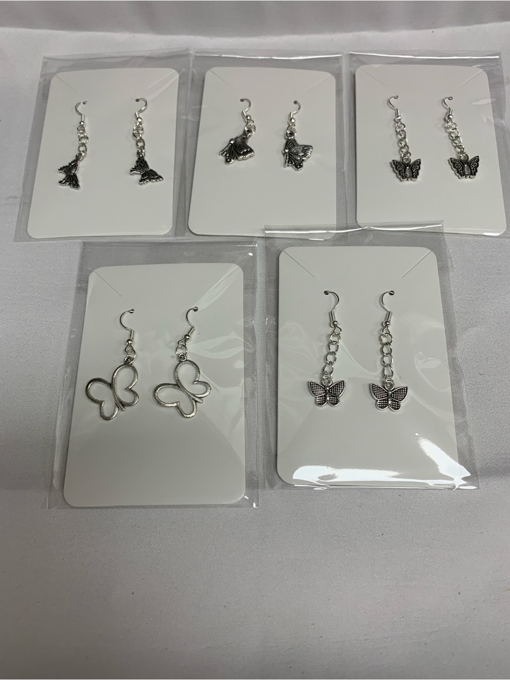 Silver Butterfly Dangle Earrings 5 Pair
